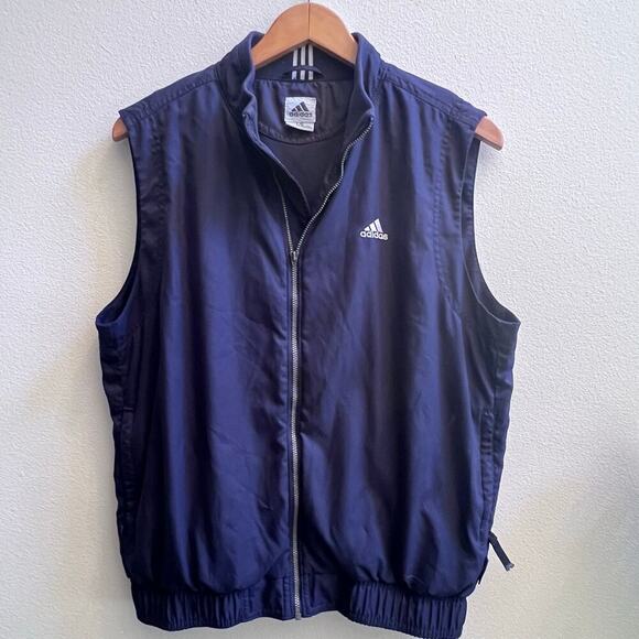 Vintage Y2K ADIDAS Reversible Windbreaker Vest Full Zip Navy Blue Large Hiking - Picture 1 of 7
